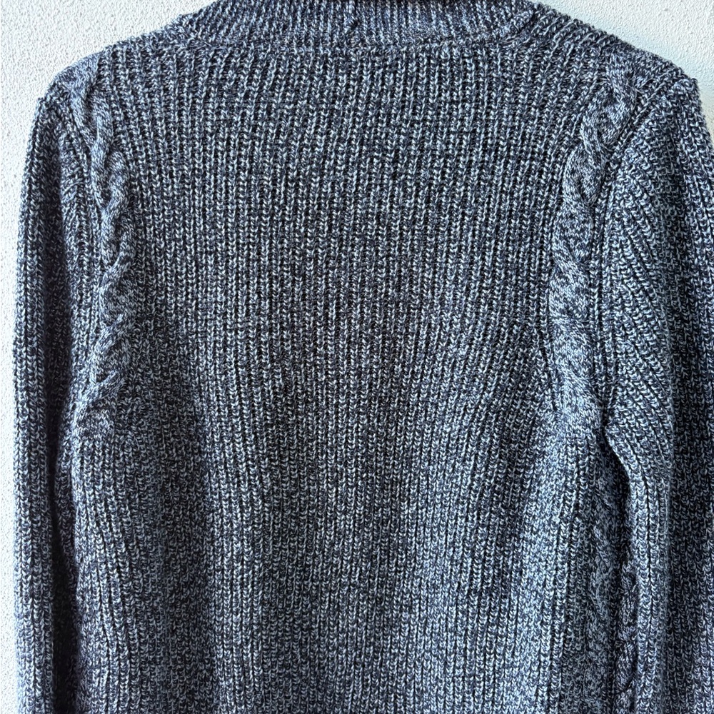 Talbots Open Cotton Cardigan Blue Gray Large Fisherman Cable Knit Cabincore Cozy - Picture 7 of 11